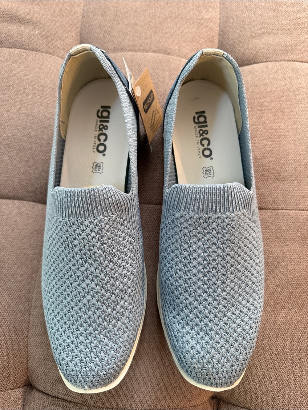 IgI&Co Made in Italy Light Blue Knit Slip-On Sneakers